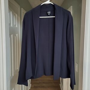 Eileen Fisher Open Front Navy Silk Blend Blazer L Large